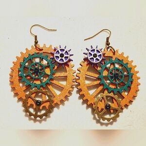 Hand crafted Fidget gear earrings